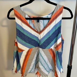 Striped fringe open back crop top - size L